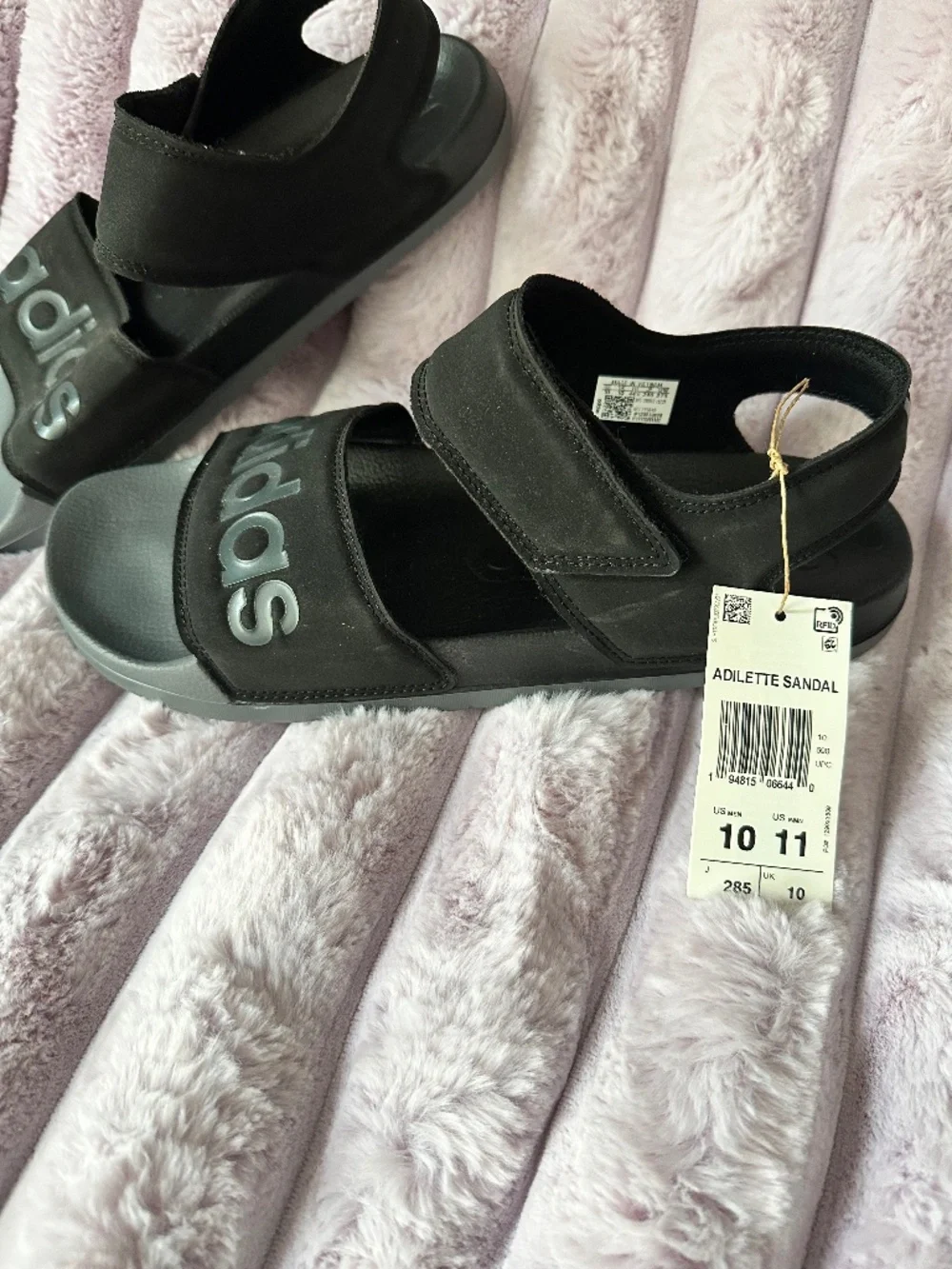 Men's 10 ADIDAS ADILETTE sandal slide velcro ankle Black & Grey LIGHTWEIGHT
